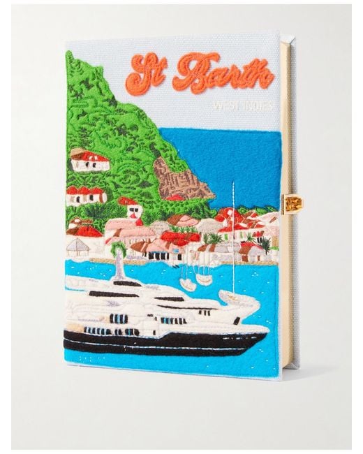 Olympia Le-Tan Blue St. Barth Embroidered Appliquéd Cotton, Wool And Silk-Blend Canvas Clutch