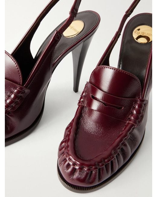 Saint Laurent Brown Le Loafer 110 Cassandre-Embellished Leather Slingback Pumps