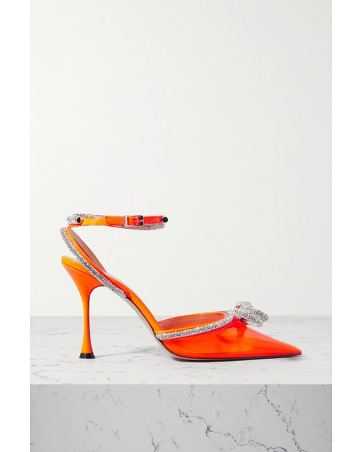 Mach & Mach Double Bow Crystal-embellished Neon Pvc And Patent-leather Pumps in Orange | Lyst Canada
