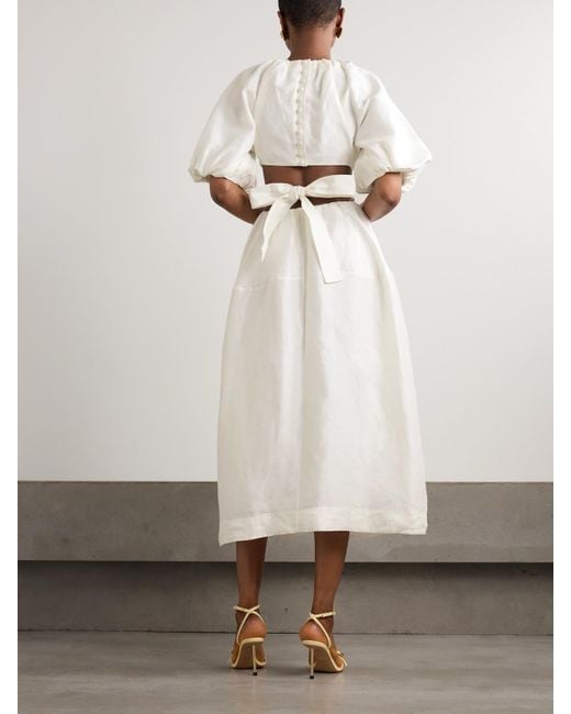 Aje. White Mimosa Midikleid Aus Einer Leinenmischung Mit Cut-Outs Und Raffungen