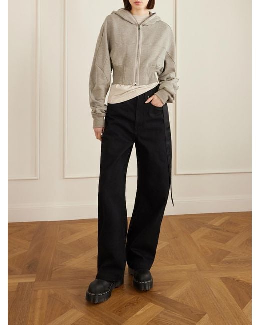 Rick Owens Natural Cropped Paneled Organic Cotton-Blend Jersey Hoodie