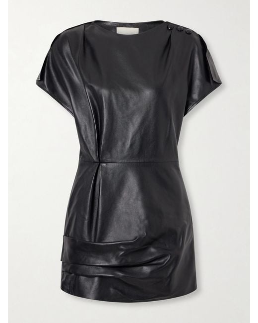 Isabel Marant Black Alia Draped Leather Mini Dress
