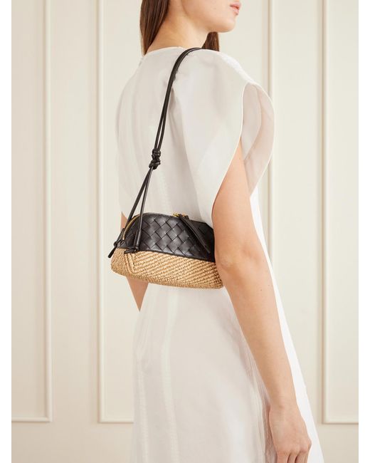 Bottega Veneta Black Concert Intrecciato Leather And Raffia Pouch