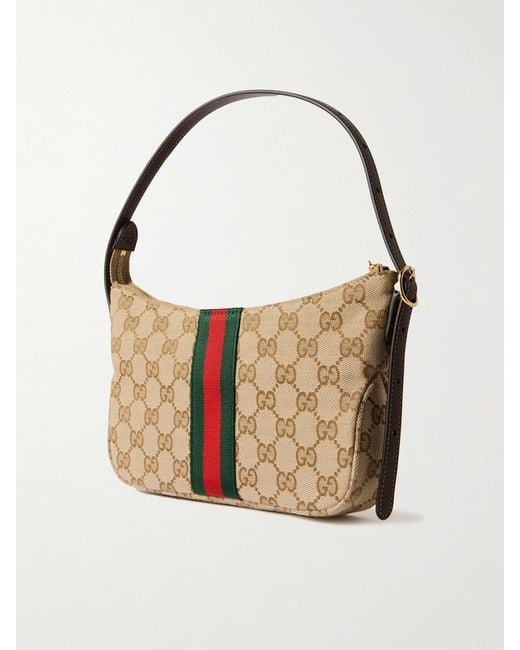 Gucci Natural Lunetta Leather-Trimmed Canvas-Jacquard Shoulder Bag