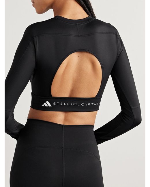 Adidas By Stella McCartney Black Truestrength Verkürztes Oberteil Mit Print Und Cut-Out