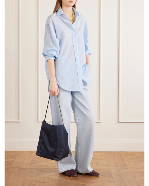 Valesque Blue Bucket Leather-Trimmed Satin-Shell Tote