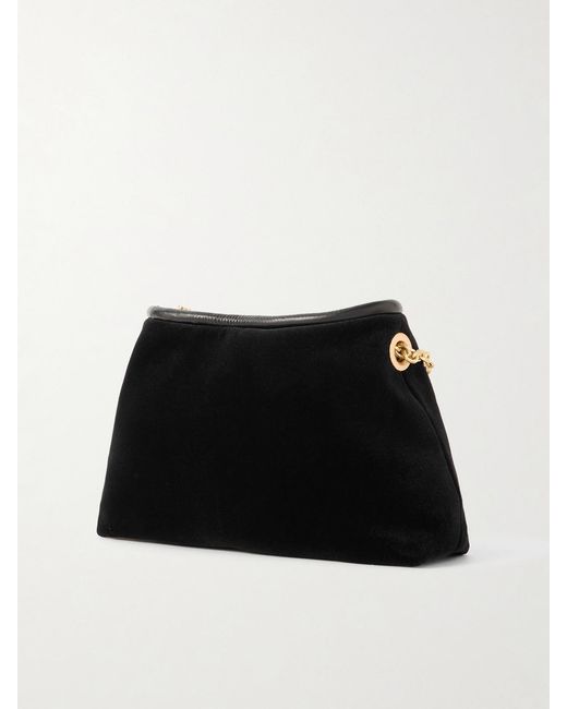 Cult Gaia Black Kiraz Mini Beaded-Embellished Leather-Trimmed Velvet Clutch