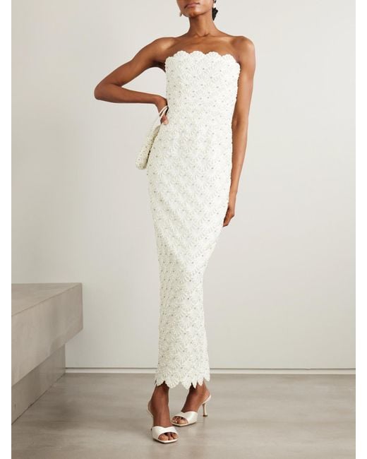 Clio Peppiatt White Strapless Scalloped Embellished Taffeta Gown