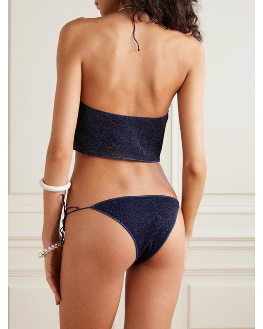 Oseree Blue Lumière Rose Appliquéd Metallic Bikini