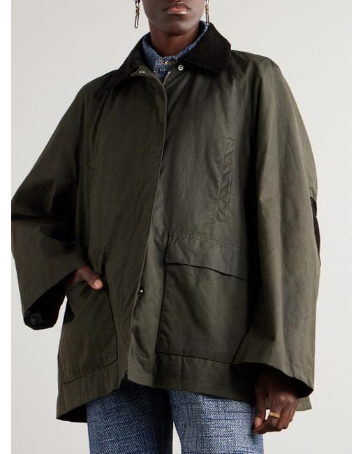 Totême  Green Oversized Corduroy-Trimmed Waxed Organic Cotton Jacket