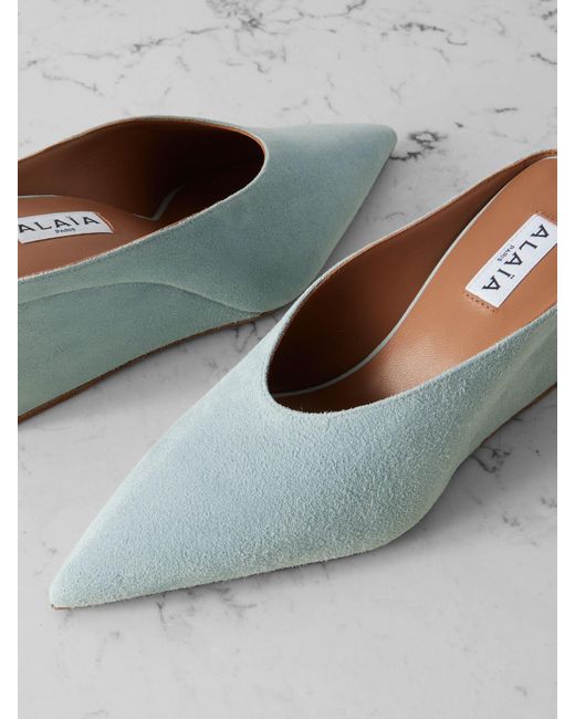 Alaïa Gray 75 Suede Wedge Mules