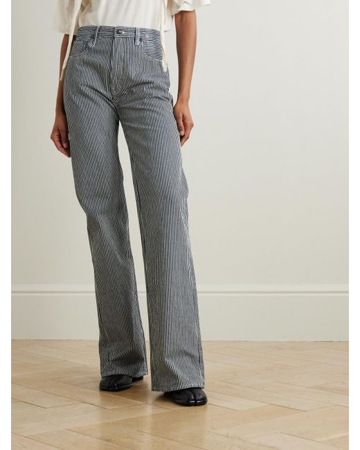 R13 Gray Jane Striped High-Rise Wide-Leg Jeans