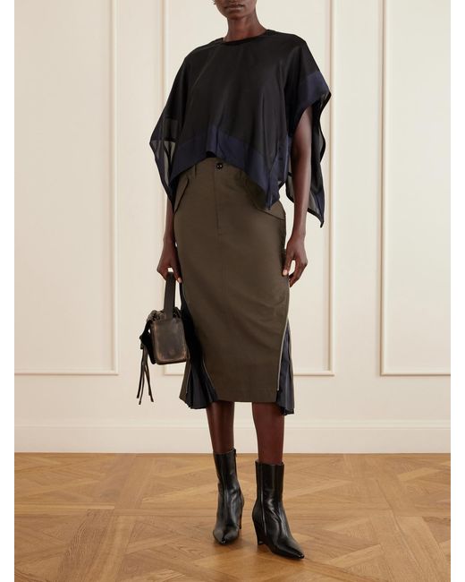 Sacai Green Weather Cotton-Twill Midi Skirt