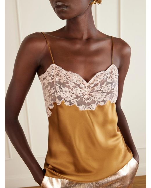Saint Laurent Natural Lace-Trimmed Silk-Satin Camisole