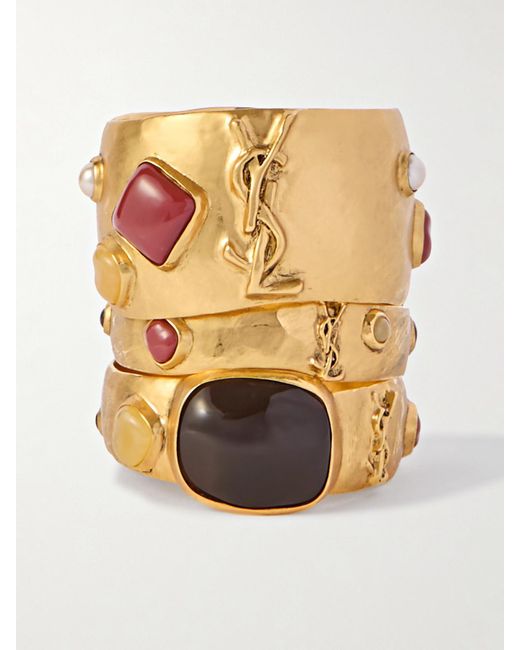 Saint Laurent Metallic Set Of Three-Tone And Resin Bangles