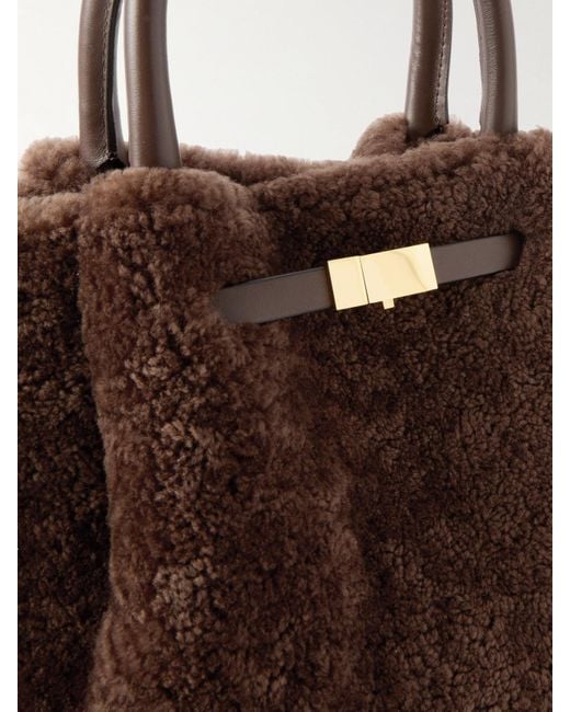 DeMellier London Brown New York Midi Leather-Trimmed Shearling Tote