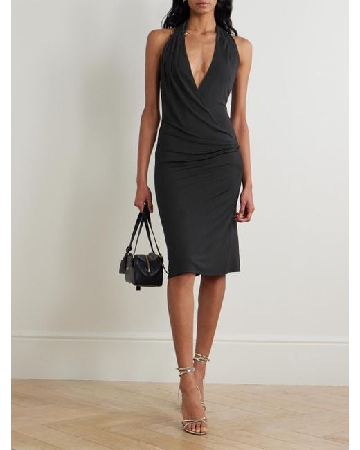 Versace Black Neckholder-Kleid Aus Stretch-Jersey Mit Raffungen Und Verzierung