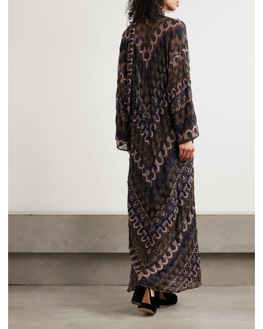 Missoni Black Tie-Detailed Striped Metallic Crochet-Knit Dress