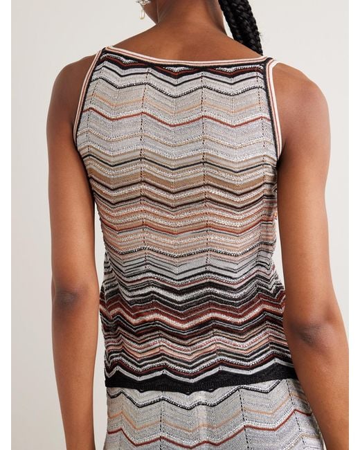Missoni Brown Sequin-Embellished Striped Metallic Crochet-Knit Tank