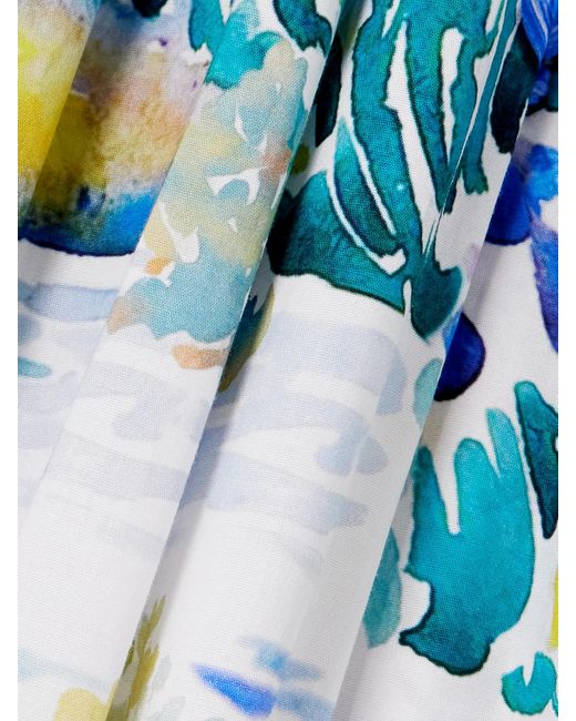 Mary Katrantzou White Iris Pleated Floral-Print Cotton-Poplin Midi Dress