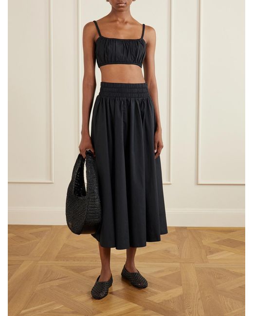Suzie Kondi Black Bea Shirred Cotton-Poplin Bandeau Tank
