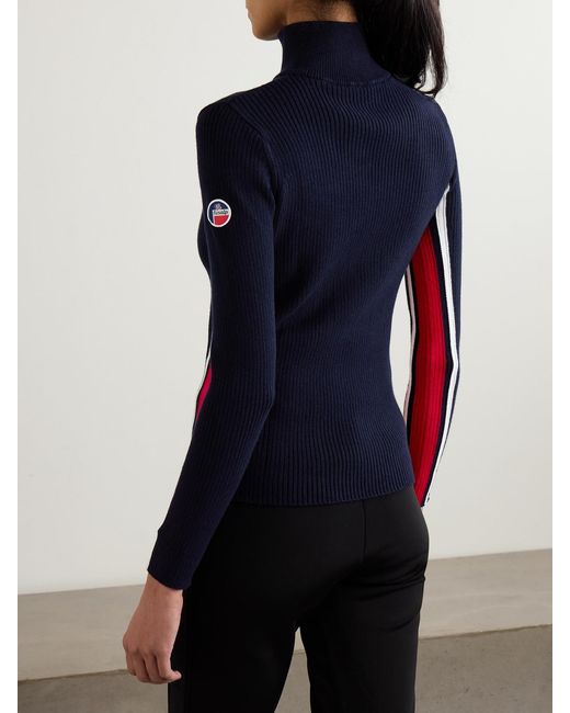 Fusalp Blue Deltanao Striped Ribbed-Knit Half-Zip Sweater