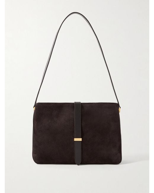 Nili Lotan Black Jane Leather-Trimmed Suede Shoulder Bag