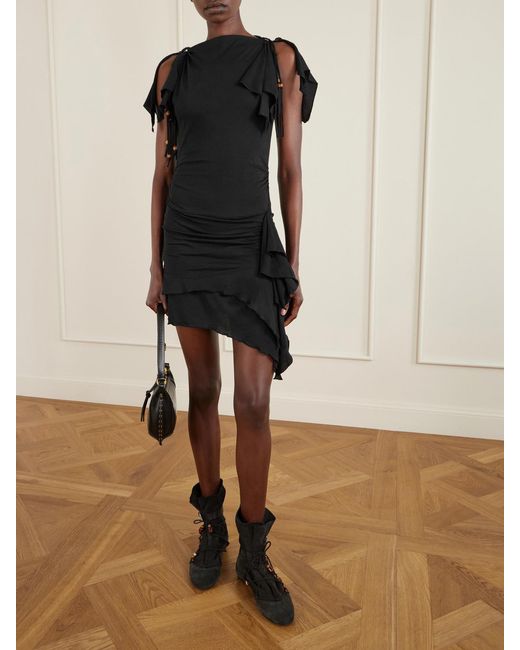 Isabel Marant Black Janick Draped Cotton-Jersey Mini Dress