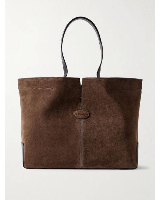 Tod's Brown Shopping Medium Leather-Trimmed Suede Tote