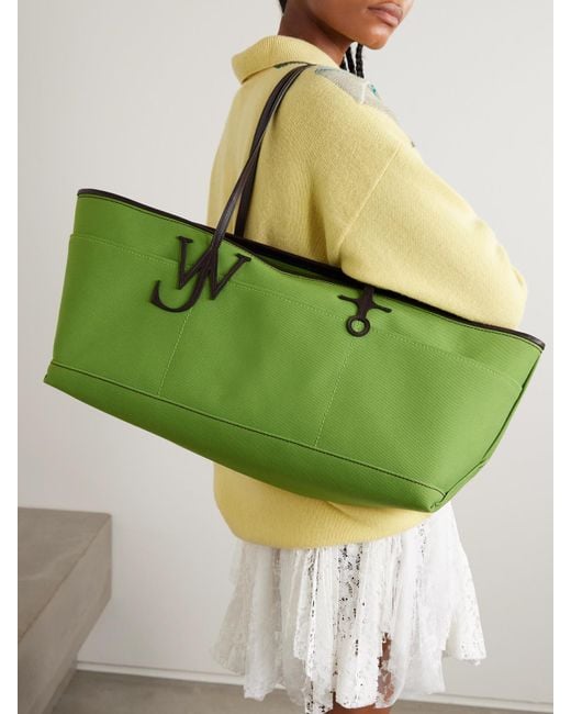 J.W. Anderson Green Anchor Leather-Trimmed Canvas Tote