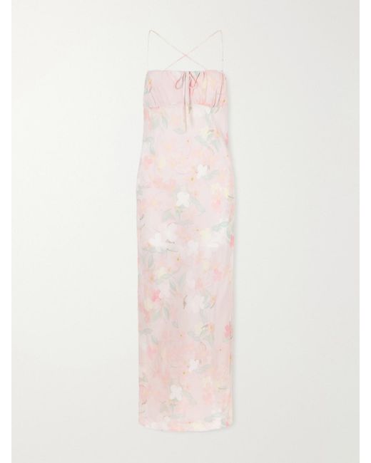 BERNADETTE Pink Riri Floral-Print Silk-Satin Midi Dress