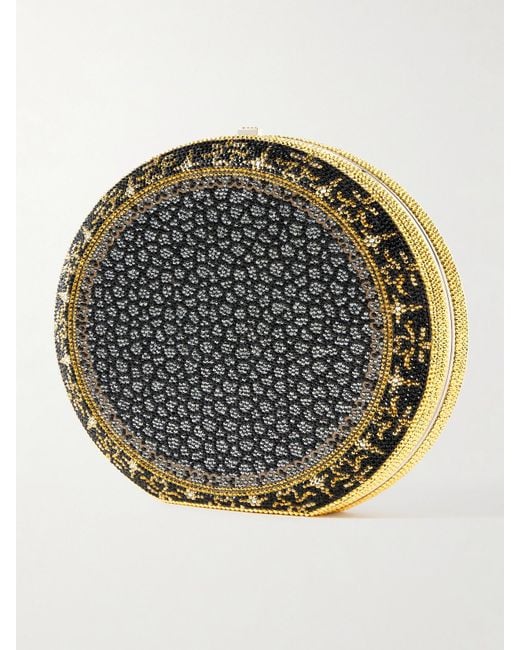 Judith Leiber Gray Royal Caviar Clutch Mit Silberfarbenen Details Und Kristallen