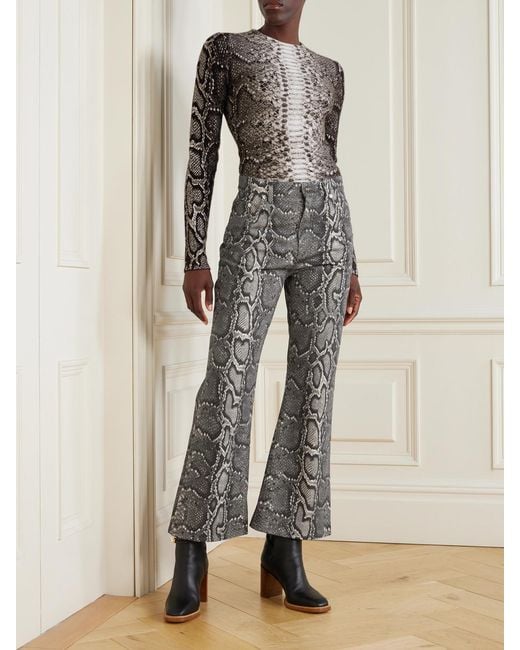 Gabriela Hearst Gray Ezra Snake-Print Recycled Mid-Rise Bootcut Jeans