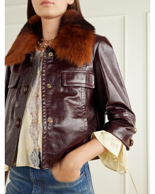 Chloé Brown Cropped Shearling-Trimmed Leather Jacket