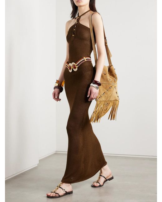 Isabel Marant Natural Eileen Embellished Knitted Halterneck Maxi Dress