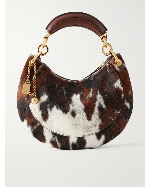 Chloé Brown Banana Leather-Trimmed Calf Hair Shoulder Bag