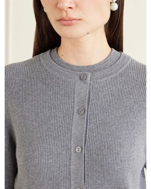 Lisa Yang Gray Abeena Ribbed Cotton And Cashmere-Blend Cardigan