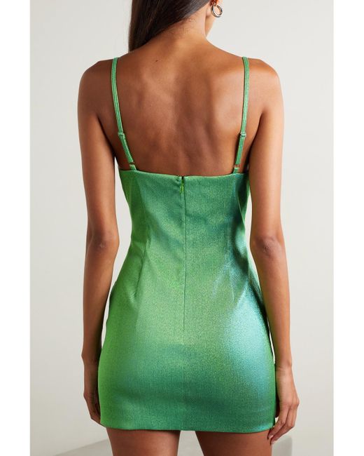 Area Green Crystal-Embellished Metallic Jersey Mini Dress