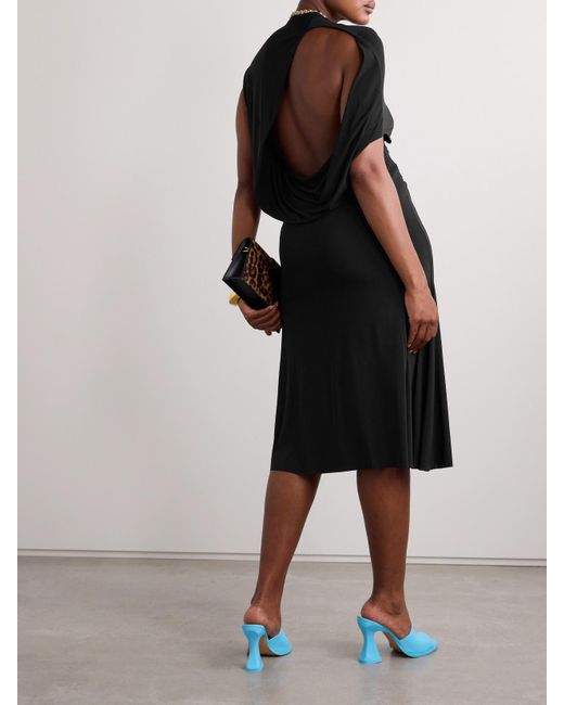 Jacquemus Black La Robe Salerno Asymmetric Open-Back Stretch-Jersey Midi Dress