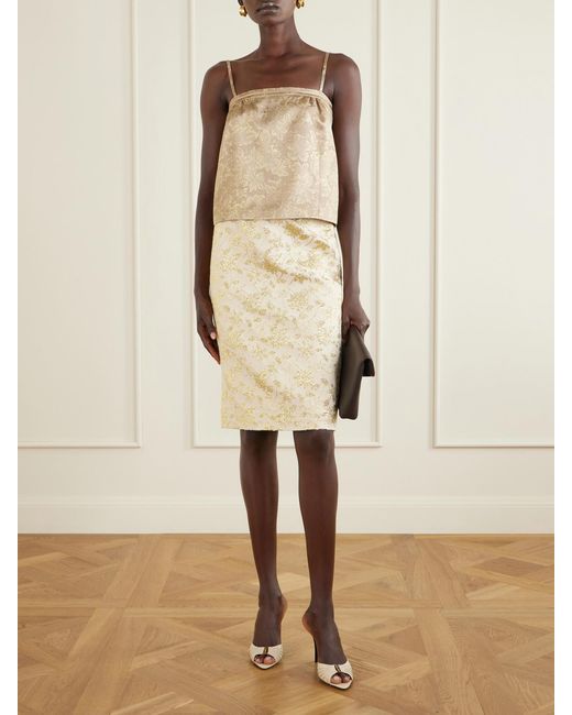 Saint Laurent Natural Metallic Floral-Jacquard Tank