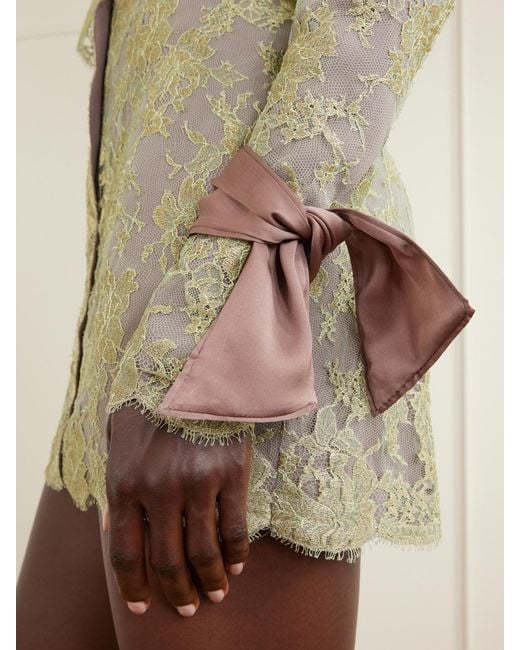Saint Laurent Natural Scalloped Satin-Trimmed Metallic Lace And Crepe Mini Dress
