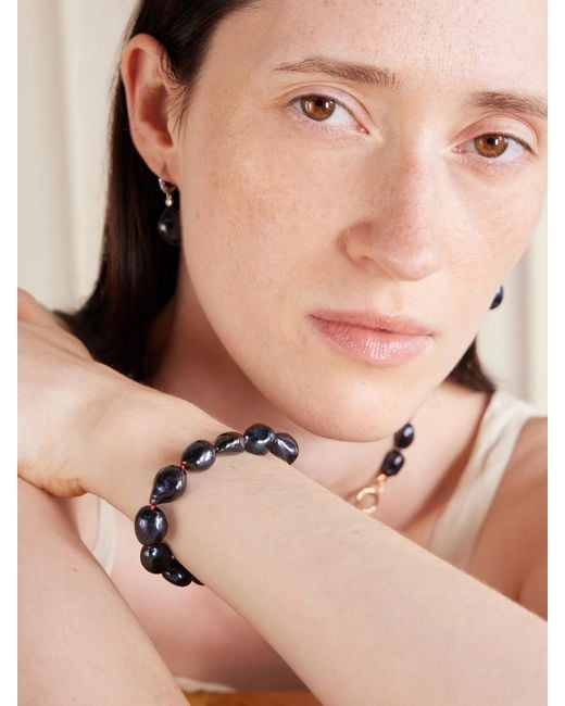 Lucy Delius Black 14-Karat, Diamonds And Pearl Bracelet