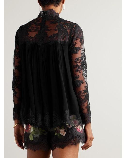 Zimmermann Black Hypnotic Bluse Aus Chiffon Mit Spitzenbesätzen