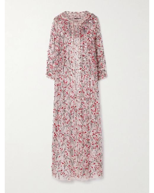 BERNADETTE Pink Christelle Hooded Embellished Tulle Cape