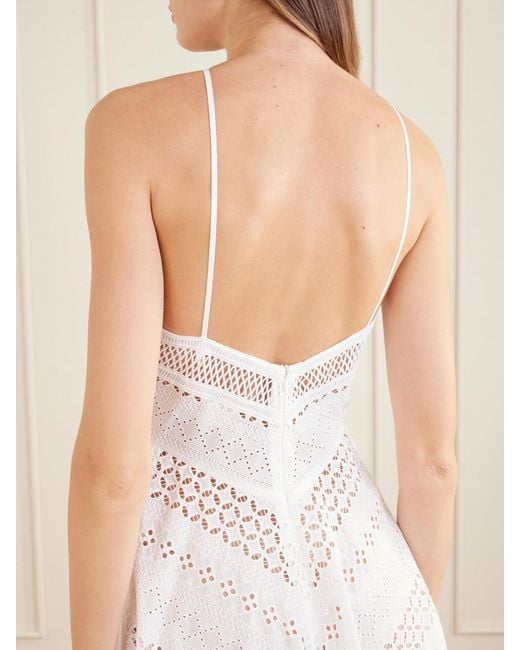 Loretta Caponi White Castiglione Broderie Anglaise Cotton Halterneck Midi Dress