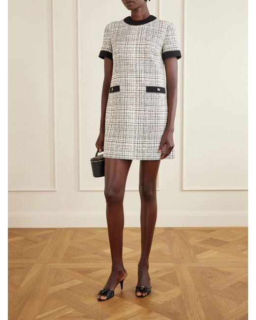 Valentino Garavani Gray Checked Cotton-Blend Tweed Mini Dress