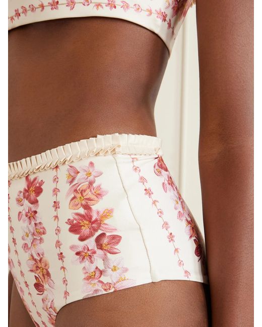 Agua Bendita Pink Nopaul Floral-Printed Stretch Recycled Bikini Briefs