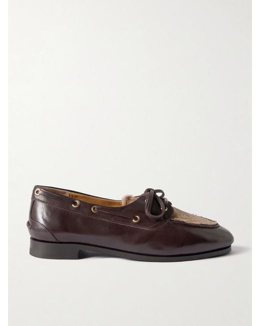 Bally Brown Pinar Calf Hair-Trimmed Leather Boat Shoes