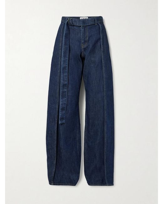 Loewe Blue Belted Pleated High-Rise Wide-Leg Jeans