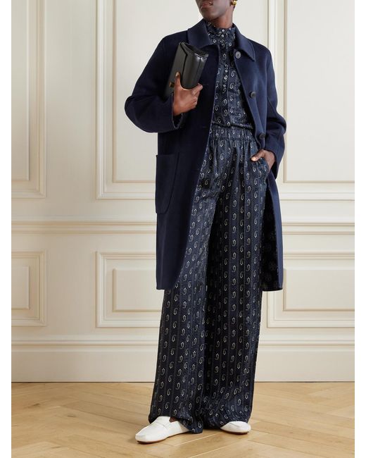 Tory Burch Blue Jacquard Wide-Leg Pants